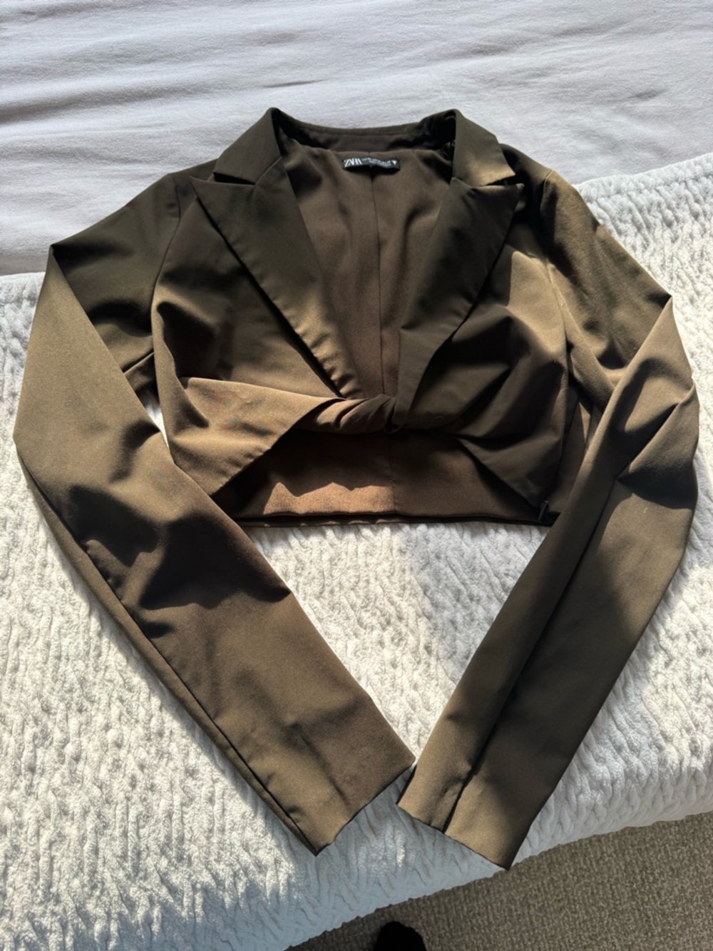 Zara Cropped Twist Front Blazer Jacket - Olive Green